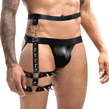 Men's Black Leather Garters with Spikes — Stylish Accessory