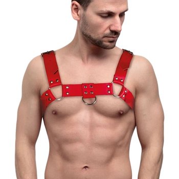 Men's Bulldog Harness in Red Natural Leather
