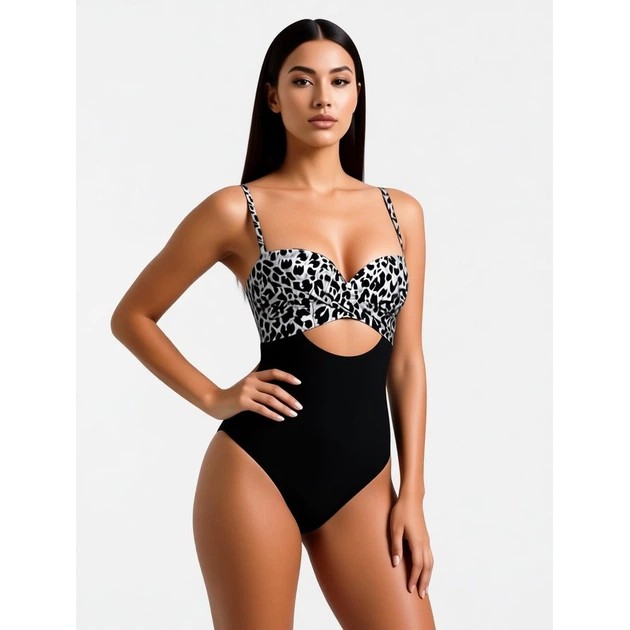 Bañador de leopardo Fuba negro y gris - estilo y comodidad