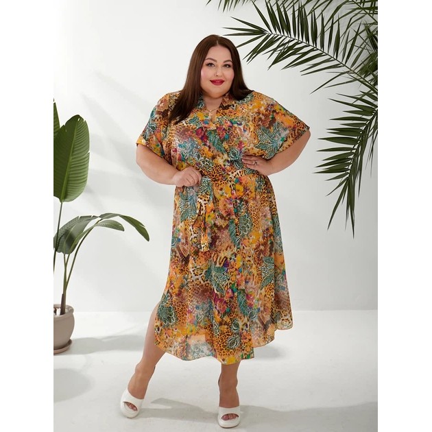 Plus Size Chiffon Beach Robe for Women in Colorful Print