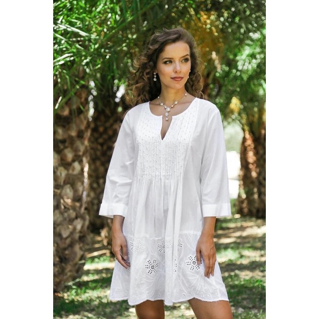 Women's Beach Tunic in Cotton — Elegant White Design