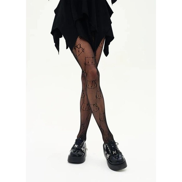 Spitzen-Feinstrumpfhosen mit Katzenmuster — Eleganz in Schwarz