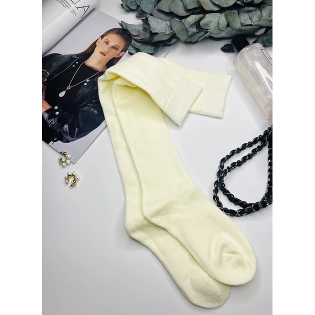 Medias de algodón con interior de rizo color crema para mujer