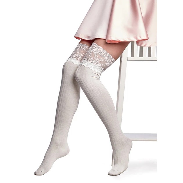 Lace Knee-High Socks in Cream — Comfort and Style