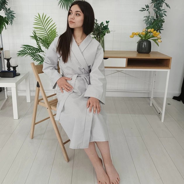 Peignoir en waffle Luxyart gris – confort à la maison