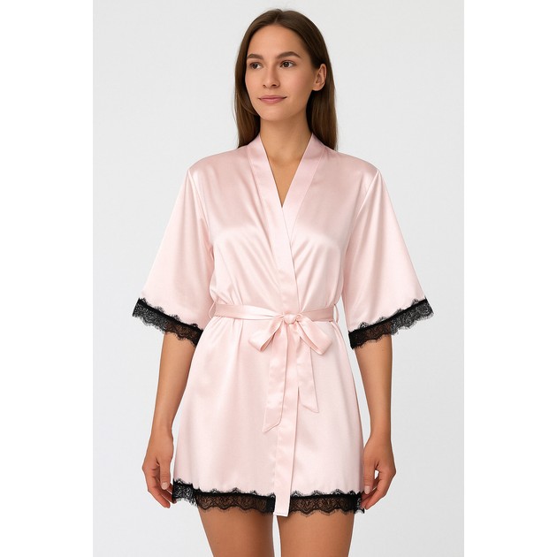 Peignoir en satin pour femme couleur pêche – Confort délicat