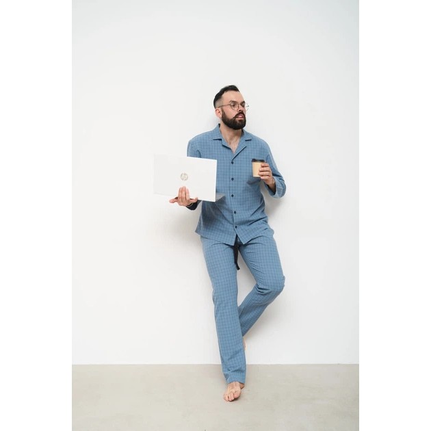 Pijama de hombre de algodón peinado en azul – estilo y comodidad