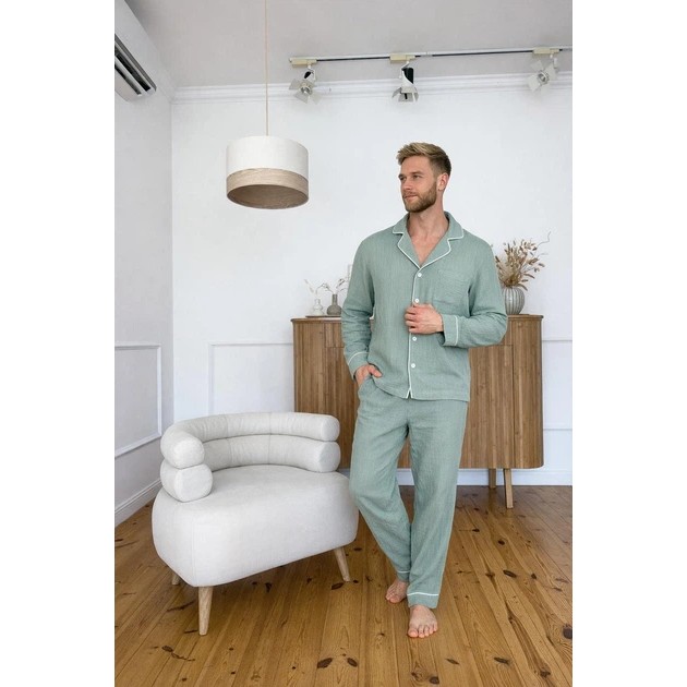 Pijama de muselina VIVA para hombre – comodidad natural en oliva