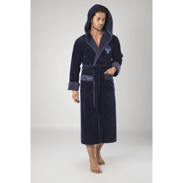 Peignoir pour homme avec capuche Nusa en bleu foncé – confort et qualité