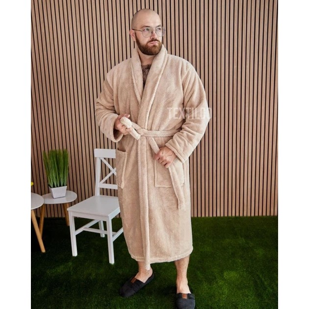 Männer Bademantel aus Fleece mit Kapuze in Beige — Komfort und Wärme zu Hause