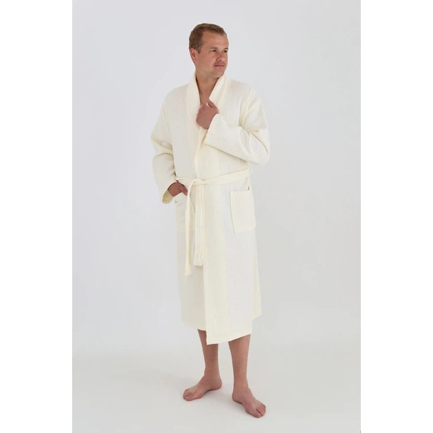 Peignoir pour homme en coton couleur vanille - confort et style