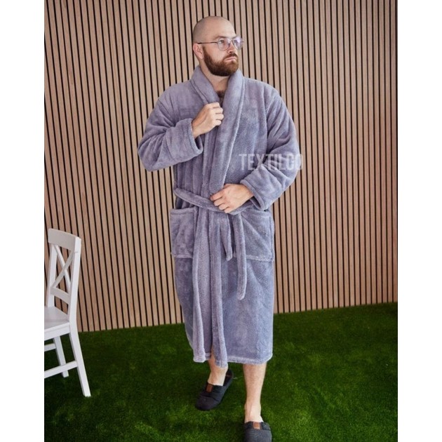 Peignoir long pour homme en gris avec capuche