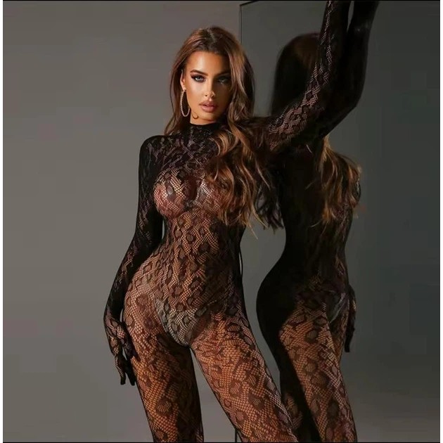 Sexy Leopard Bodysuit — Black Mesh for Allure