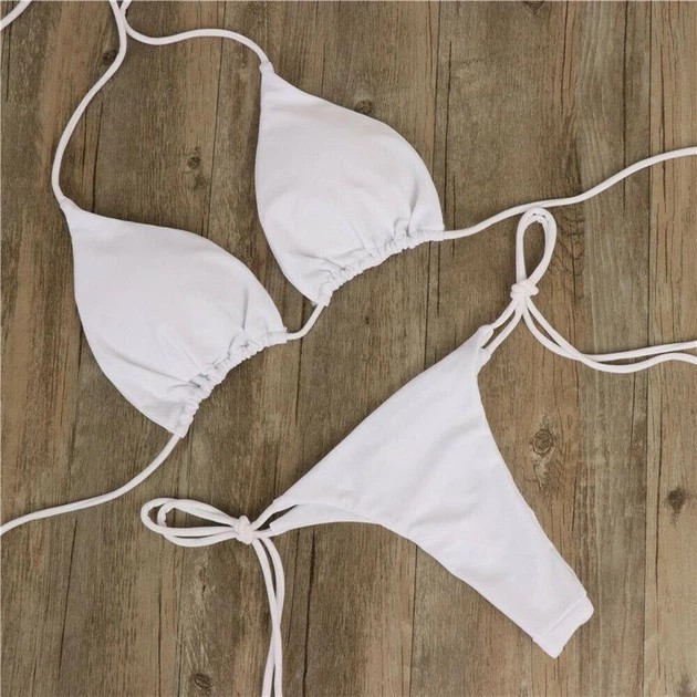 Damen Bikini Badeanzug Weiß mit dünnen Trägern