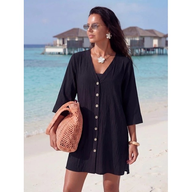 Damen Tunika aus gecrashtem Batist in Schwarz — Stil und Komfort