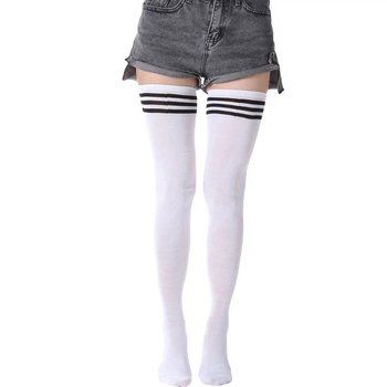 Cotton Thigh Highs for Tall Girls — White with Stripes