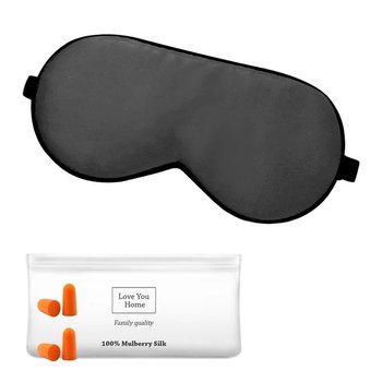 Silk Sleep Mask and Earplugs Set Love You Dark Gray
