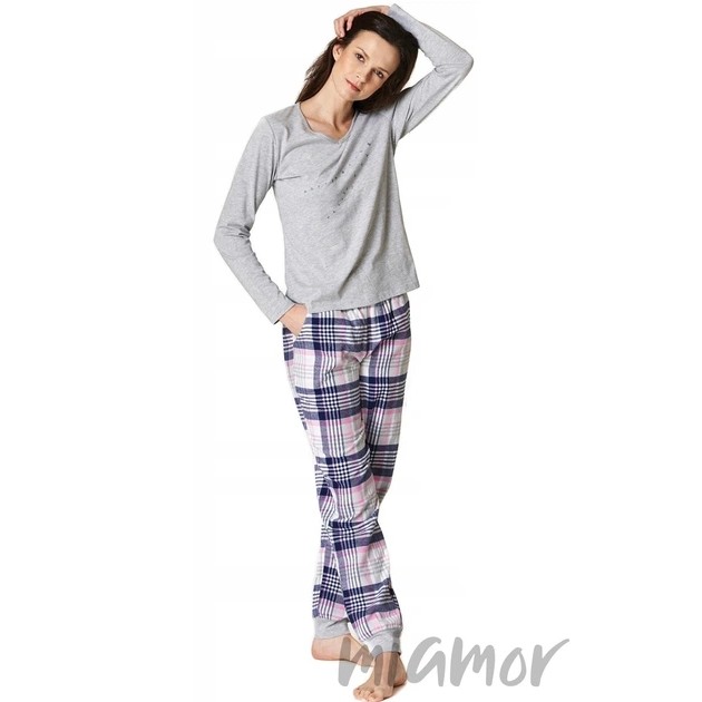Pijama de mujer de algodón en gris y rosa — confort en casa