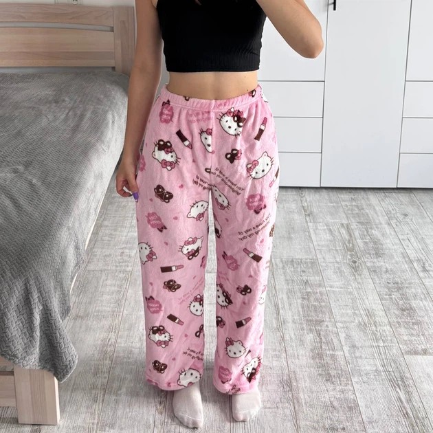Pantalons de pyjama en peluche Hello Kitty roses