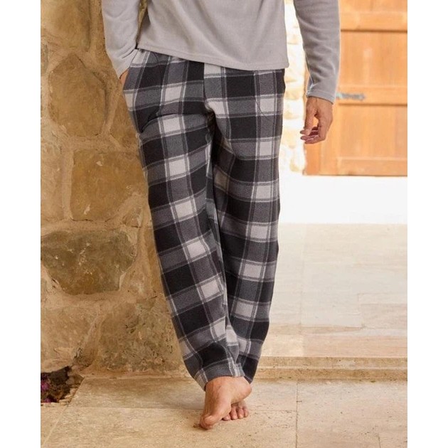 Herren Fleece-Hose — warme kariert in Dunkelgrau