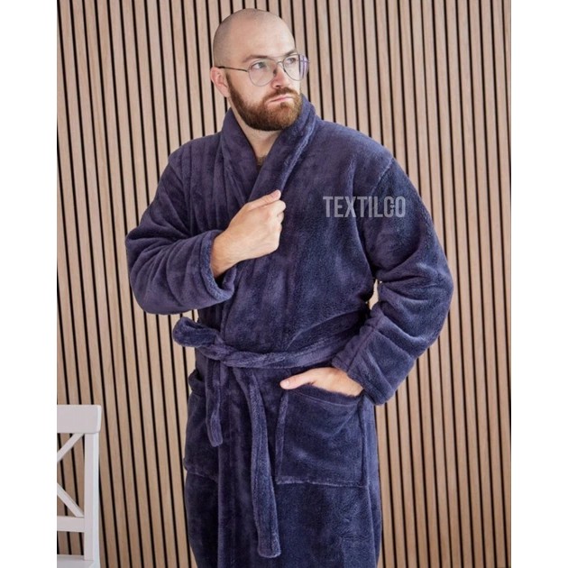 חלוק רחצה לגברים מבד פליז אפור עם כובע