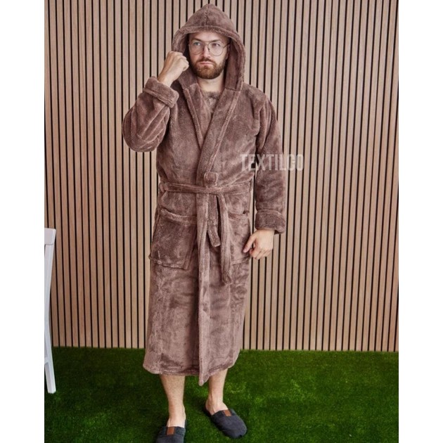 Peignoir pour homme en velours avec capuche couleur marron