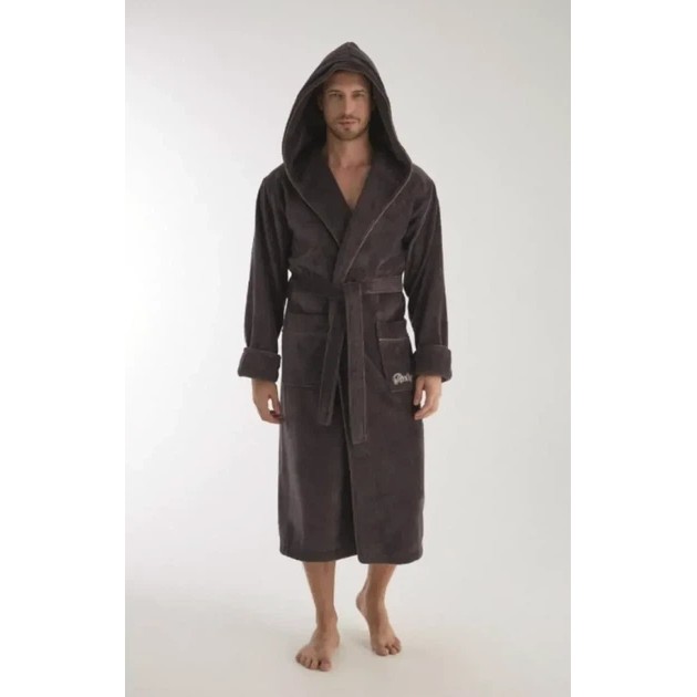 Albornoz de terciopelo para hombre Nusa en color marrón – comodidad para el hogar