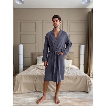 Men's Muslin Bathrobe Estet COSY Dark Grey — Home Comfort