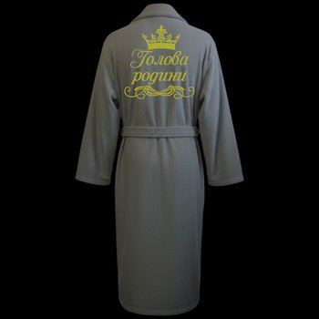 Men's Grey Plush Robe with Embroidery