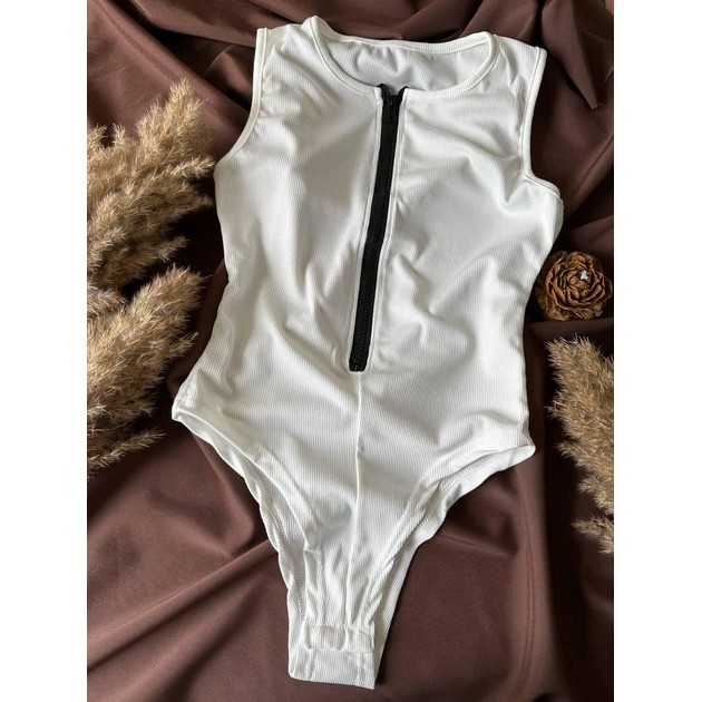 Body femme sans manches avec fermeture éclair avant couleur blanche