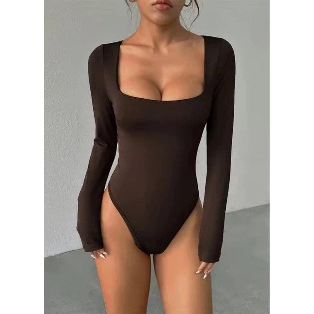 Damen Body mit langen Ärmeln in Braun — Eleganz und Komfort