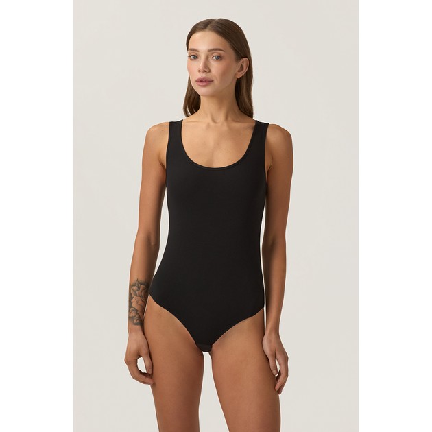 Damen ELLEN Body mit breiten Trägern — schwarzes Baumwollmodell