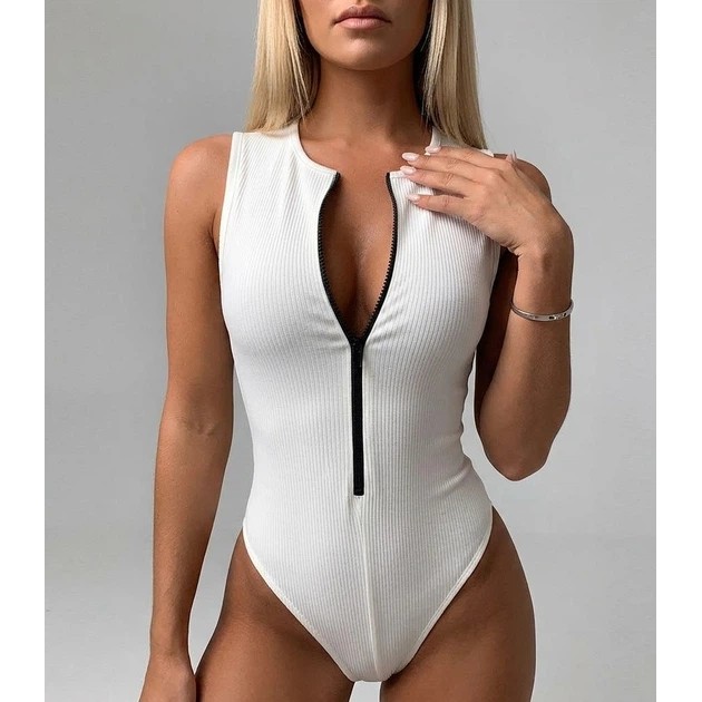 Ärmelloses Bodysuit mit Akzentreißverschluss von Honey Fashion Accessories in Weiß