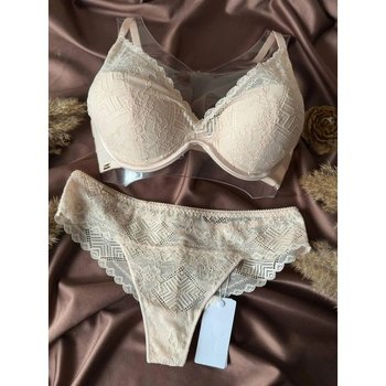 Lace Bra and Thong Set in Beige Color