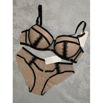 Weiyesi Women's Lingerie Set — Beige and Black Lace Bra with Panties