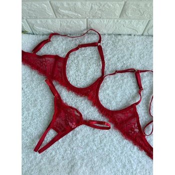 Erotic Lingerie Set — Red Open-Cup Bra and Panties
