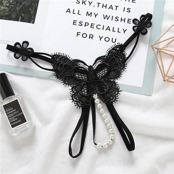 Sexy Black Pearl-Embellished Panties — Perfect for Romantic Moments
