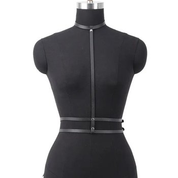 Women's Dragonfly Chest Harness in Black Eco-Leather