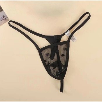 Men's String with Transparent Mesh — Stylish Black Design