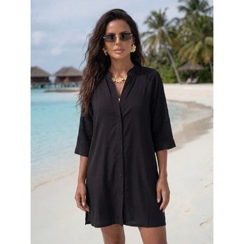 Women's Black Cotton Tunic Shirt — Stylish Beachwear Choice