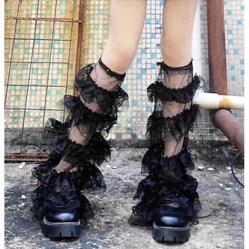 Summer Black Flared Leg Warmers in Anime Lolita Style