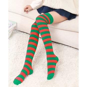 Zebra Striped Red and Green Knee-High Socks — Stylish Accessory for Women