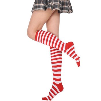 Knee High Cotton Socks in White and Red Stripes