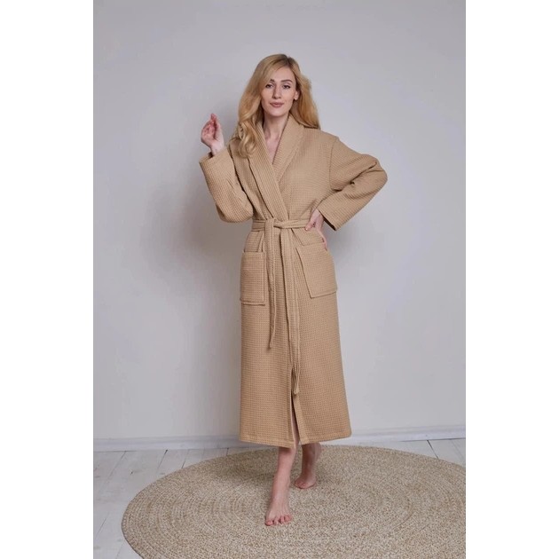 Damen Waffelbademantel in Beige — Komfort und Stil