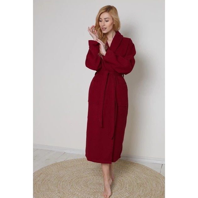 Peignoir femme en waffle bordeaux - confort et style quotidien