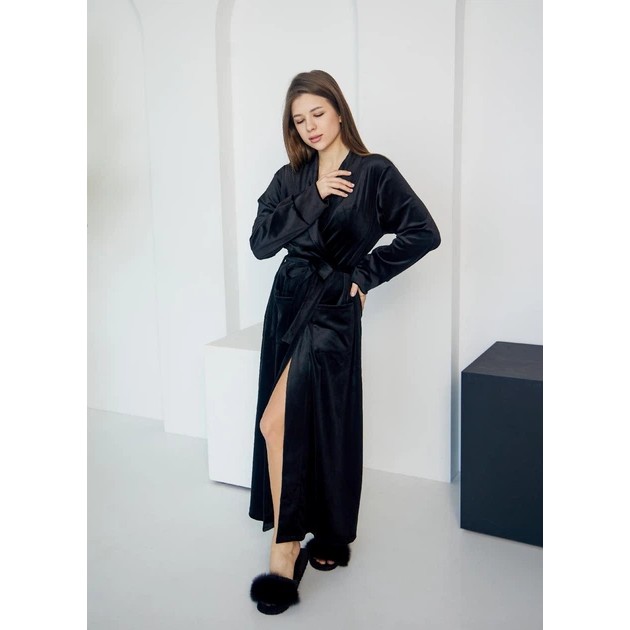 Women's Long Velvet Robe in Black — Comfort for Home