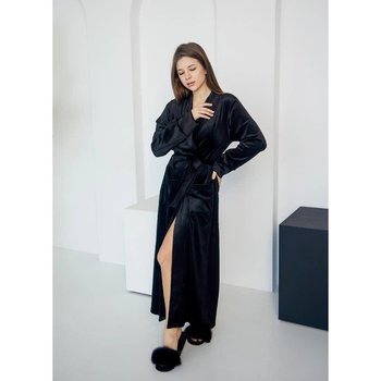 Women's Long Velvet Robe in Black — Comfort for Home