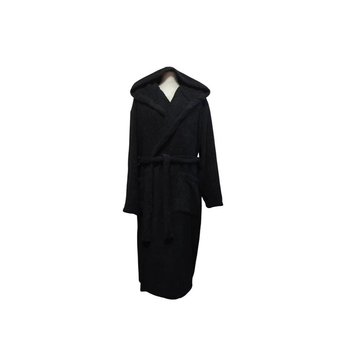 Women's Hooded Bathrobe in Black Plush Material