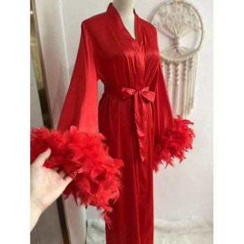 Red Silk Feather Robe — Luxurious Style