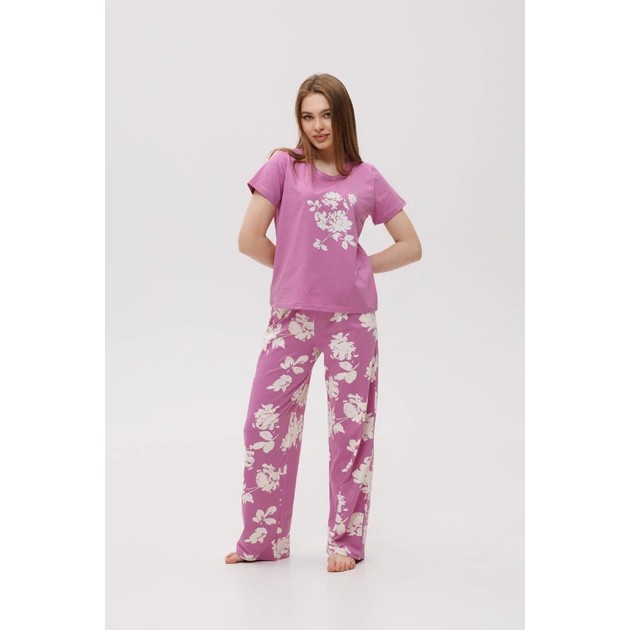 Damen Baumwoll-Pyjama mit Blumenmuster in Krokus